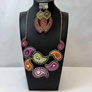 Charming Charlie Multicolor Paisley Statement Necklace & Earring Set NWOT